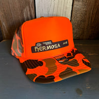 Hermosa Beach HERMOSA AVE High Crown Trucker Hat - Neon Orange Hunters Camo