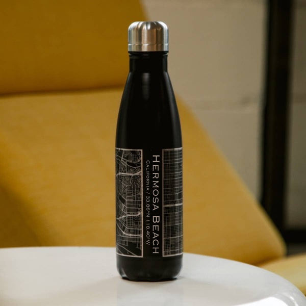 Hermosa Beach Map 17oz Insulated Bottle in Matte Black