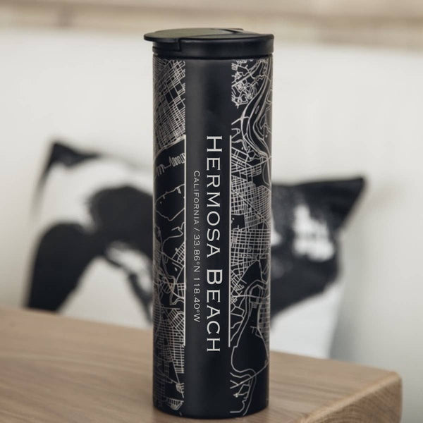 Hermosa Beach Map 17oz Tumbler in Matte Black