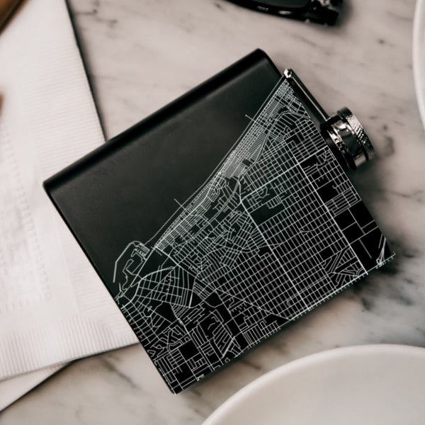 Hermosa Beach Map Hip Flask in Matte Black