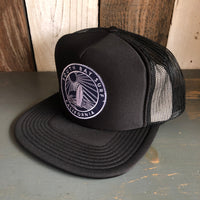 SOUTH BAY SURF (Navy Colored Patch) Trucker Hat - Black (Flat Brim)