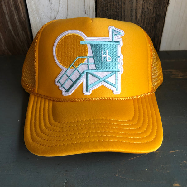 Hermosa Beach LIFEGUARD TOWER Mid Crown Trucker Hat - Gold