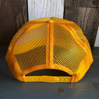 Hermosa Beach SOUTH BAY SURF (Multi Colored Patch) Mid Crown Trucker Hat - Gold (Curved Logo)