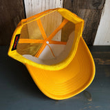 Hermosa Beach SOUTH BAY SURF (Multi Colored Patch) Mid Crown Trucker Hat - Gold (Curved Logo)