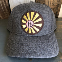 Hermosa Beach SUNBEAMS 5 Panel Low Profile Melton Wool Blend Baseball Cap with Velcro Closure - Heather Grey