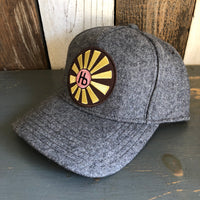 Hermosa Beach SUNBEAMS 5 Panel Low Profile Melton Wool Blend Baseball Cap with Velcro Closure - Heather Grey