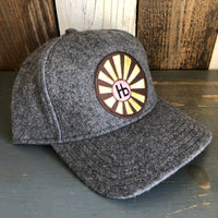 Hermosa Beach SUNBEAMS 5 Panel Low Profile Melton Wool Blend Baseball Cap with Velcro Closure - Heather Grey