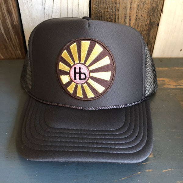 Hermosa Beach SUNBEAMS High Crown Trucker Hat - Charcoal (Curved Brim)