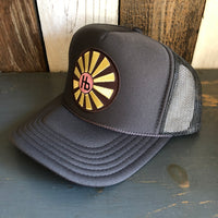 Hermosa Beach SUNBEAMS High Crown Trucker Hat - Charcoal (Curved Brim)
