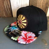Hermosa Beach SUNBEAMS Black Panel/Hawaiian Pattern Visor - 6 Panel Mid Profile Snapback Hat - A ‘o ia