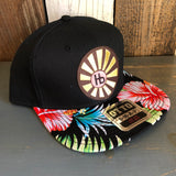 Hermosa Beach SUNBEAMS Black Panel/Hawaiian Pattern Visor - 6 Panel Mid Profile Snapback Hat - A ‘o ia