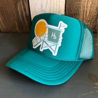 Hermosa Beach LIFEGUARD TOWER High Crown Trucker Hat - Jade Green