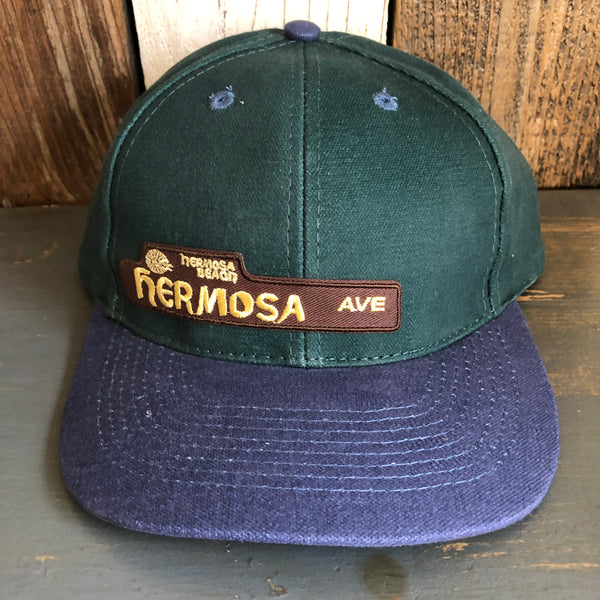 Hermosa Beach HERMOSA AVE - 6 Panel Low Profile Baseball Cap with Adjustable Strap with Press Buckle - Dark Green/Navy