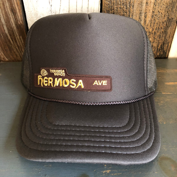 Hermosa Beach HERMOSA AVE High Crown Trucker Hat - Charcoal (Curved Brim)