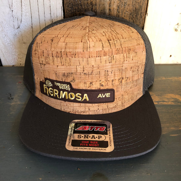 Hermosa Beach HERMOSA AVE Premium Cork Trucker Hat (Grey)