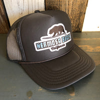 Hermosa Beach SURFING GRIZZLY BEAR High Crown Trucker Hat - Charcoal (Curved Brim)