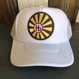 Hermosa Beach SUNBEAMS Mid Crown Trucker Hat - White