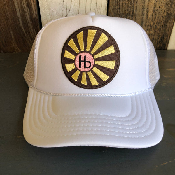 Hermosa Beach SUNBEAMS Mid Crown Trucker Hat - White