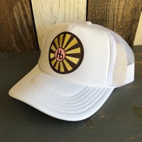 Hermosa Beach SUNBEAMS Mid Crown Trucker Hat - White