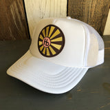 Hermosa Beach SUNBEAMS Mid Crown Trucker Hat - White