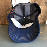 Hermosa Beach SUNBEAMS Premium Denim Trucker Hat - Navy/Gold Stitching