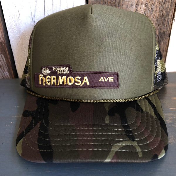 Hermosa Beach HERMOSA AVE Trucker Hat - Camouflage/Olive