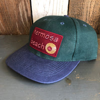 Hermosa Beach WELCOME SIGN - 6 Panel Low Profile Baseball Cap with Adjustable Strap with Press Buckle - Dark Green/Navy