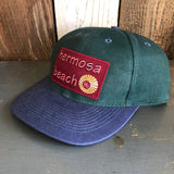 Hermosa Beach WELCOME SIGN - 6 Panel Low Profile Baseball Cap with Adjustable Strap with Press Buckle - Dark Green/Navy