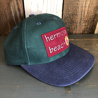 Hermosa Beach WELCOME SIGN - 6 Panel Low Profile Baseball Cap with Adjustable Strap with Press Buckle - Dark Green/Navy
