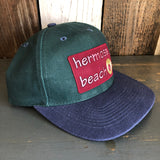Hermosa Beach WELCOME SIGN - 6 Panel Low Profile Baseball Cap with Adjustable Strap with Press Buckle - Dark Green/Navy