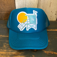 Hermosa Beach LIFEGUARD TOWER Trucker Hat - Neon Blue