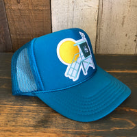 Hermosa Beach LIFEGUARD TOWER Trucker Hat - Neon Blue