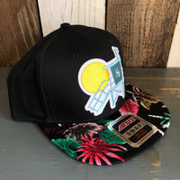 Hermosa Beach LIFEGUARD TOWER Black Panel/Hawaiian Pattern Visor - 6 Panel Mid Profile Snapback Hat - Makai