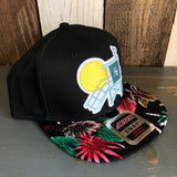 Hermosa Beach LIFEGUARD TOWER Black Panel/Hawaiian Pattern Visor - 6 Panel Mid Profile Snapback Hat - Makai