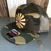 Hermosa Beach SUNBEAMS Camouflage 6 Panel Mid Profile Mesh Back Snapback Trucker Hat - Dark Green/Brown/Dark Olive Green