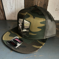 REDWOOD NATIONAL & STATE PARKS Camouflage 6 Panel Mid Profile Mesh Back Snapback Trucker Hat - Dark Green/Brown/Dark Olive Green