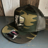 REDWOOD NATIONAL & STATE PARKS Camouflage 6 Panel Mid Profile Mesh Back Snapback Trucker Hat - Dark Green/Brown/Dark Olive Green