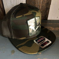 REDWOOD NATIONAL & STATE PARKS Camouflage 6 Panel Mid Profile Mesh Back Snapback Trucker Hat - Dark Green/Brown/Dark Olive Green