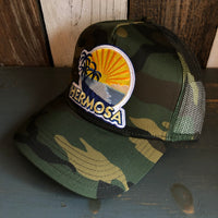 Hermosa Beach FIESTA Camouflage 5 Panel Mid Crown Mesh Back Snapback Trucker Hat - Dark Green/Brown