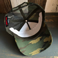 Hermosa Beach WELCOME SIGN Camouflage 5 Panel Mid Crown Mesh Back Snapback Trucker Hat - Dark Green/Brown