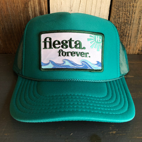 Hermosa Beach FIESTA FOREVER High Crown Trucker Hat - Jade Green