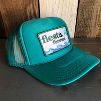 Hermosa Beach FIESTA FOREVER High Crown Trucker Hat - Jade Green