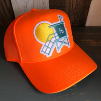 Hermosa Beach LIFEGUARD TOWER - 5 Panel Mid Profile Mesh Back Trucker Hat - Neon Orange