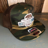 Hermosa Beach SUFING GRIZZLY BEAR Camouflage 6 Panel Mid Profile Mesh Back Snapback Trucker Hat - Dark Green/Brown/Dark Brown