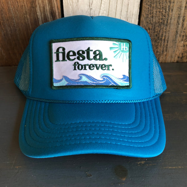 Hermosa Beach FIESTA FOREVER High Crown Trucker Hat - Turquoise Blue