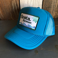Hermosa Beach FIESTA FOREVER High Crown Trucker Hat - Turquoise Blue