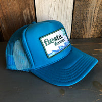 Hermosa Beach FIESTA FOREVER High Crown Trucker Hat - Turquoise Blue
