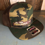 Hermosa Beach HERMOSA AVE Camouflage 6 Panel Mid Profile Mesh Back Snapback Trucker Hat - Dark Green/Brown/Dark Brown