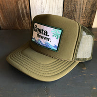 Hermosa Beach FIESTA FOREVER High Crown Trucker Hat - Olive