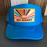 Hermosa Beach MUY HERMOSA High Crown Trucker Hat - Turquoise Blue